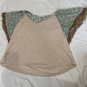 Maurices Beige Top with Floral Sleeves